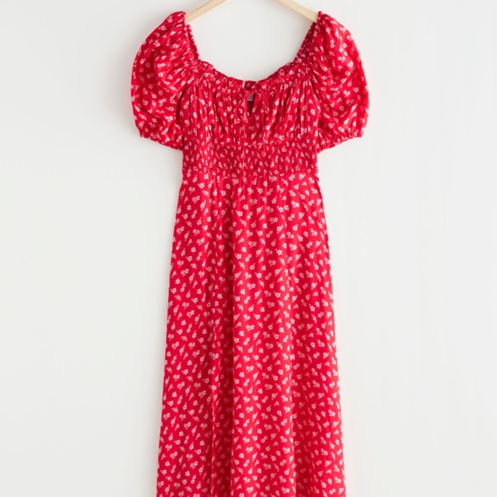 And Other Stories Smocked Side Slit Midi Dress EU 42/US14